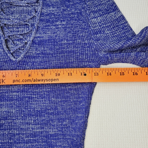 Almost Famous Sweater Dress Long Sleeve Women's Large Blue Midi Metallic Bodycon - Picture 7 of 11